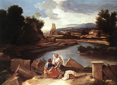 Landscape with St Matthew and the Angel by Nicolas Poussin